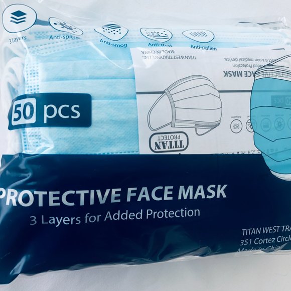 Disposable Face Masks, 3-ply, Quantity of 50 masks - Picture 3 of 3